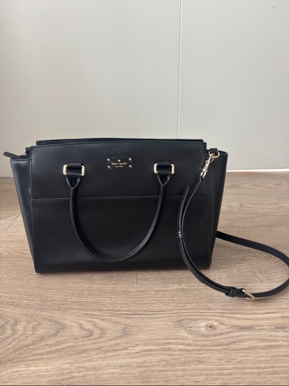Kate Spade Grove black leather satchel with gold hardware